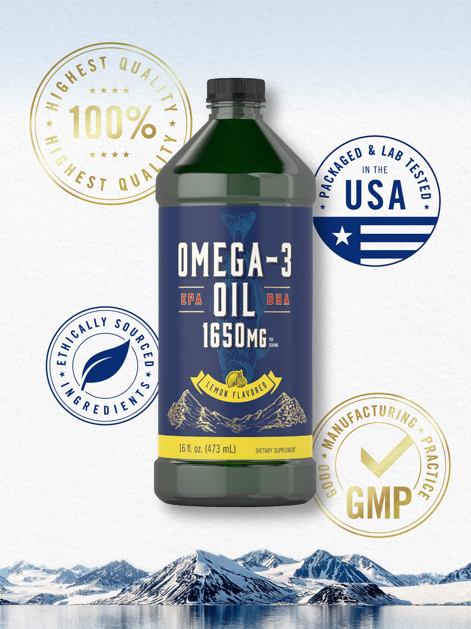 Carlyle Omega 3 Fish Oil Liquid | 1650mg | 32 fl oz (2 x 16oz Bottles) | Lemon Flavor | Non-GMO & Gluten Free Supplement